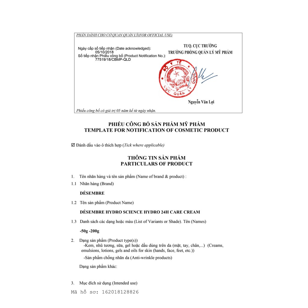 Kem Dưỡng Ẩm Desembre Hydro Science Hydro 24H Care Cream