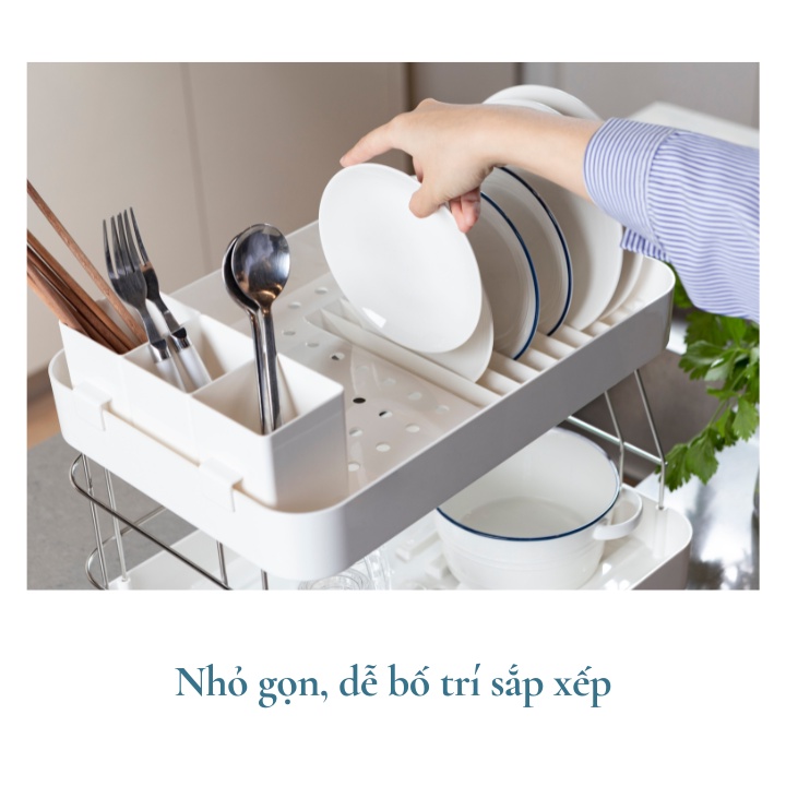 Kệ chén bát 2 tầng inochi, thiết kế rãnh thoát nước xoay 360 độ, chất liệu nhựa dễ lau chùi, bền đẹp