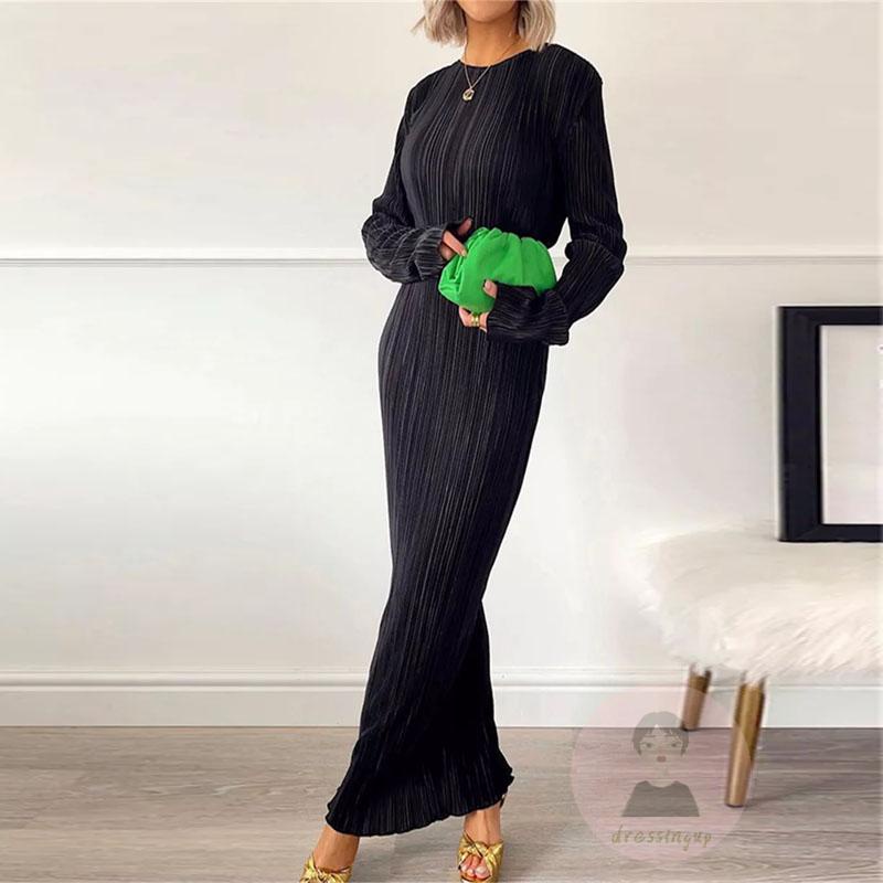 Đầm Tay Dài Cổ Tròn Màu Sắc Thanh Lịch Dành Cho Nữ