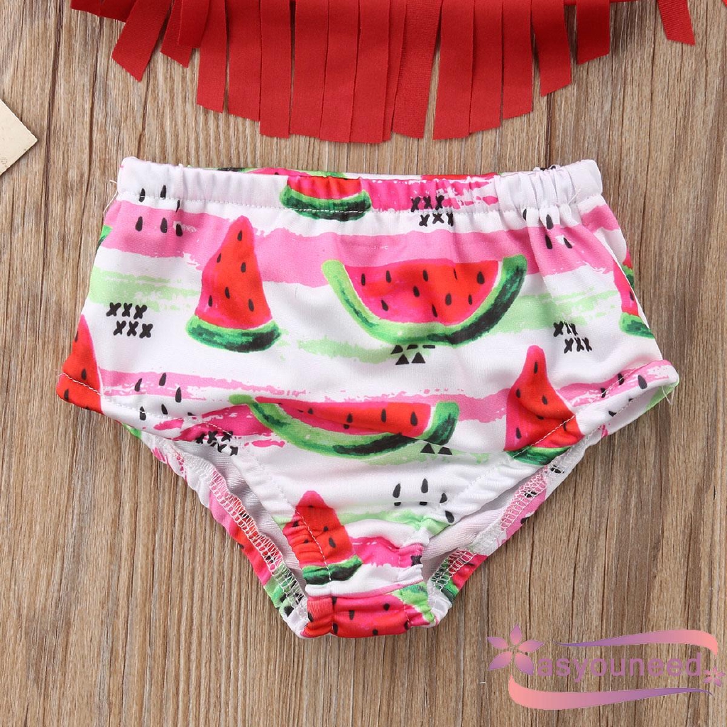 Set bikini 2 mảnh kèm băng đô vải in hình dưa hấu dễ thương xinh xắn cho bé gái