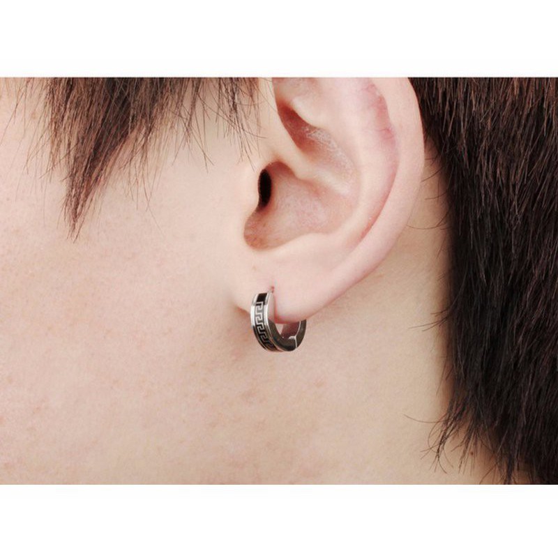 Bông Tai Nam Nữ Unisex Khuyên Tròn Hoa Văn Titan Không Đen TT 0690 - 1 cặp