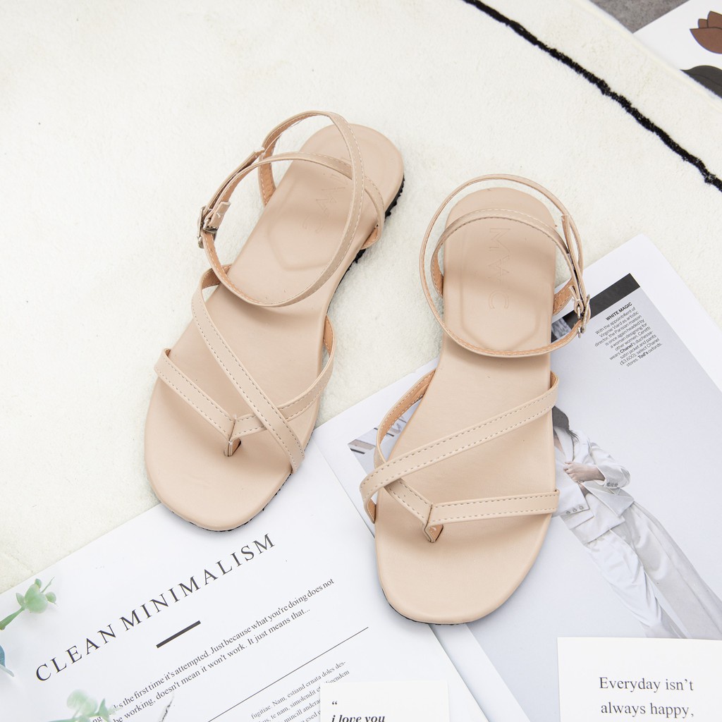 Giày Sandal Nữ Thời Trang MWC Đế Bệt Quai Dây Mảnh Xỏ Ngón Siêu Xinh Siêu Hot Màu Đen Kem NUSD- 2871