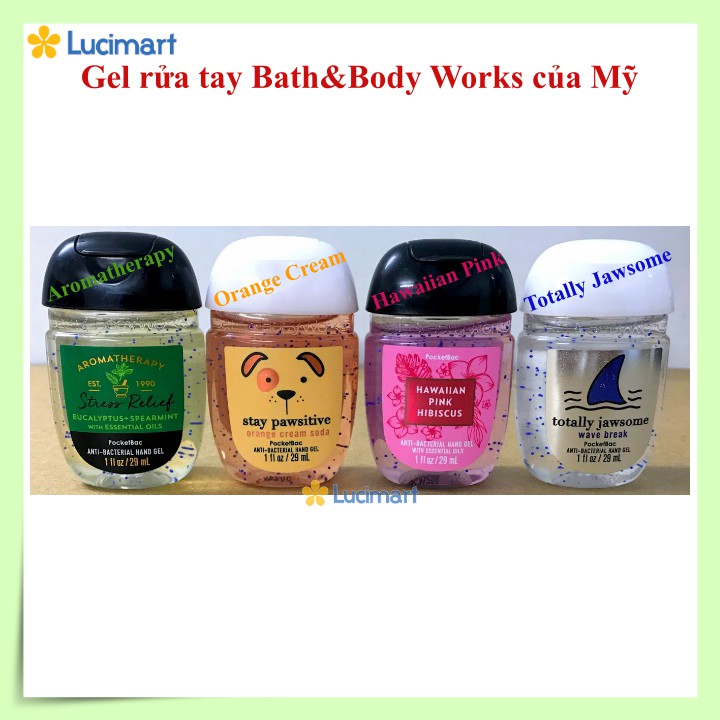 Gel rửa tay khô Bath &amp; Body Works đủ mùi, 29ml (USA)