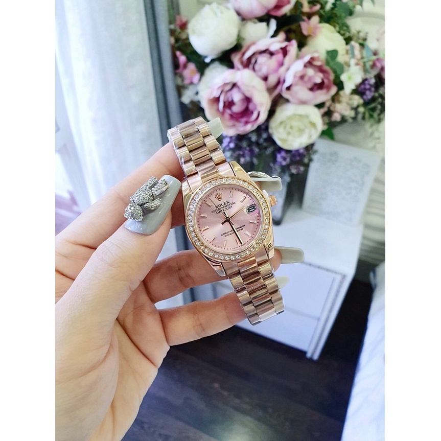 Đồng hồ đeo tay nữ, đồng hồ nữ ROLEX dây kim loại viền xoàn siêu cao cấp, cực kỳ sang chảnh, thời trang đẹp giá cực rẻ