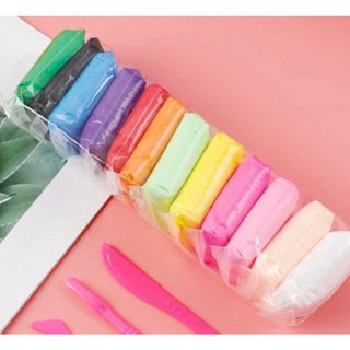 Đất sét nhật tự khô Siêu Nhẹ set 12 gói đủ màu , đất nặn ( kèm khuôn)