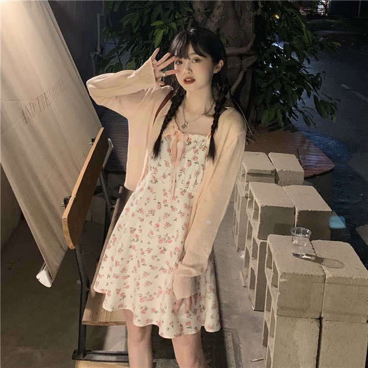 Váy đầm 2 dây mix áo khoác mỏng nhẹ gợi cảm👗order👗