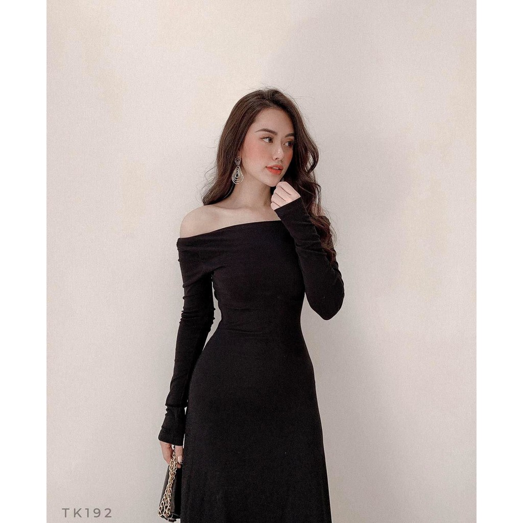 [HÀNG THIẾT KẾ CAO CẤP] Đầm Body Trễ Vai Cut Out Lưng Tôn Dáng Màu Đen