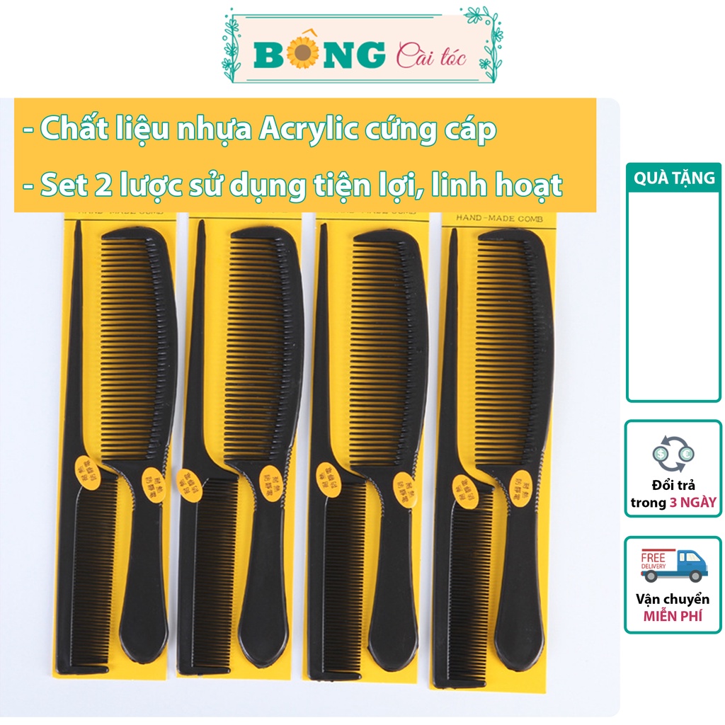 Set lược chải tóc 2 chiếc màu đen kiểu dáng truyền thống LCT20 - Lược BÔNG Cài Tóc