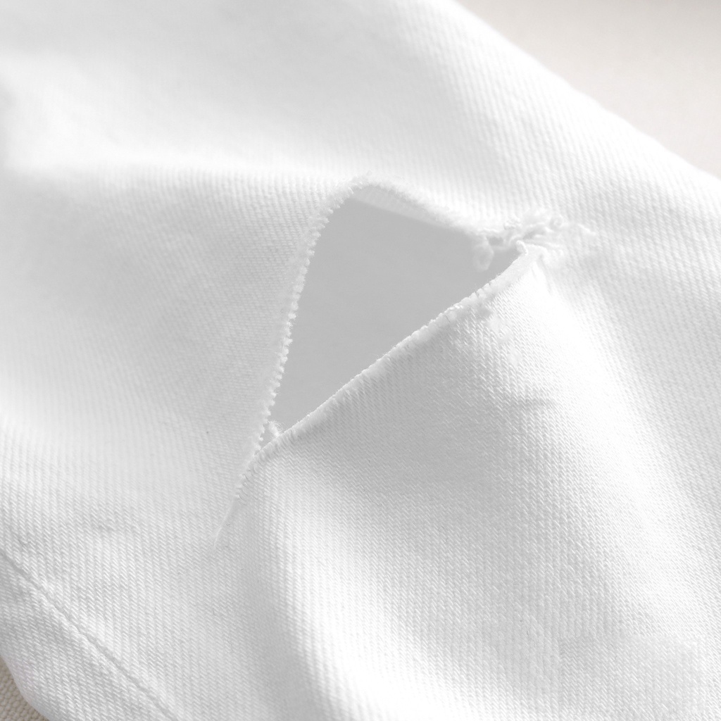 Quần jean nam trắng trơn & rách vải jeans co dãn, dày dặn, form slimfit | BigBuy360 - bigbuy360.vn