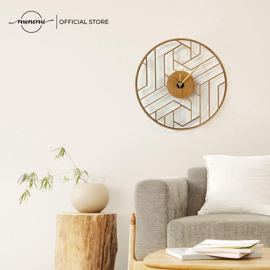 Đồng Hồ Treo Tường CNC Geometric Wood Vân Gỗ Bóng Thiết Kế Tối Giản Dễ Sử Dụng THE MONOMI - C037W