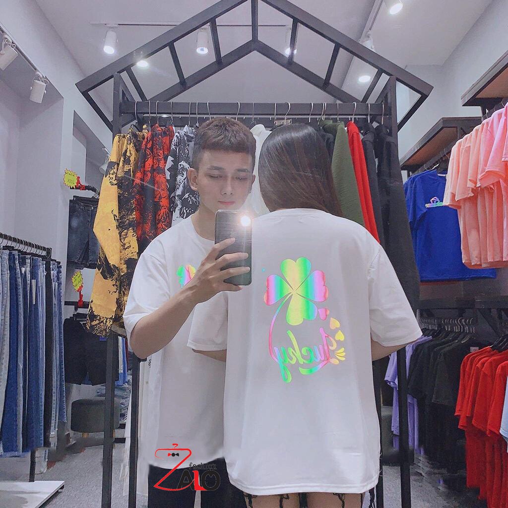 Áo Thun Phản Quang Cỏ Bốn Lá Form Rộng Tay Lỡ ATPQ04 Nam Nữ Phản Quang Đa Sắc- AQ STORE
