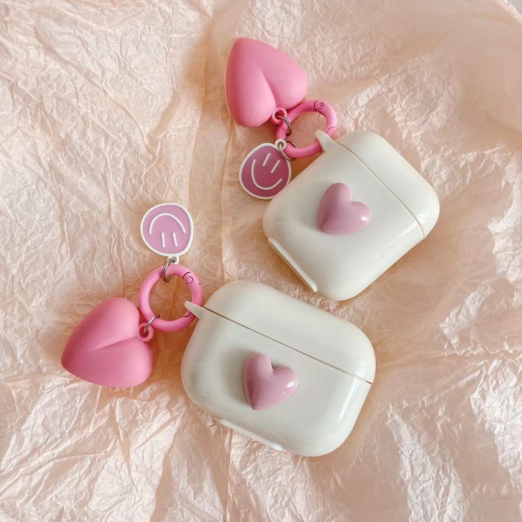 Vỏ bảo vệ hộp sạc tai nghe Airpods 1 2 3 pro bằng TPU mềm gắn móc khóa hình quả đào xinh xắn
