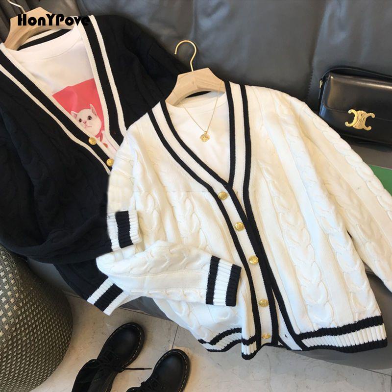 Honypove Áo Khoác Cardigan Dệt Kim Tay Dài Phong Cách Hàn Quốc Dành Cho Cặp Đôi