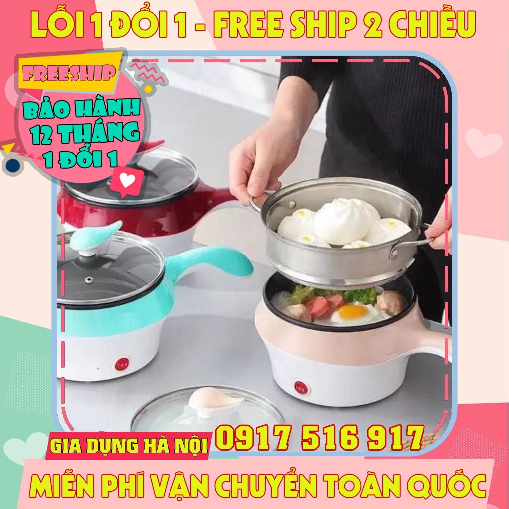 nồi lẩu mini 2 tầng chống dính, nồi lẩu đa năng siêu tốc size 18cm kèm vỉ hấp