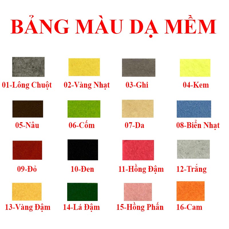 Vải nỉ mềm, vải dạ mầm non khổ 70*60cm làm handmade, treo nôi may treo nôi, làm móc khoá, sách vải, đồ chơi