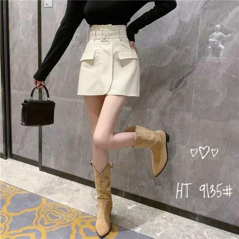 Chân váy da kèm đai chất đẹp hàng Quảng Châu mã 9135