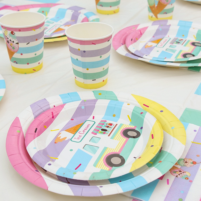 Bộ Phụ Kiện Trang Trí Tiệc Sinh Nhật Bằng Giấy In Hình Cây Kem