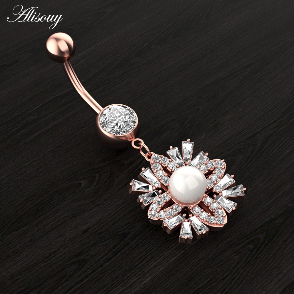 1 Khuyên Rốn Bằng Thép Không Gỉ Đính Đá zircon Hình Hoa / Nơ / Trái Tim