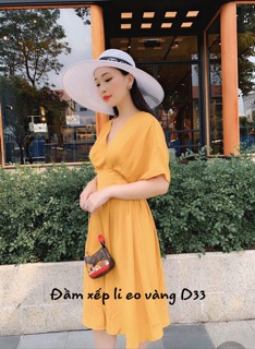 Bigsize Đầm xếp li eo vàng D33
