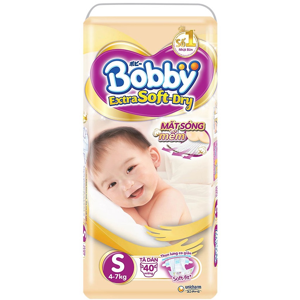 Tã Dán Siêu Mềm Bobby Extra Soft Dry S40/ M34/ L30