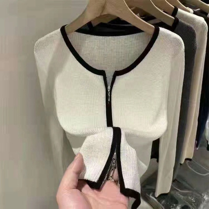 Áo Khoác Cardigan Dệt Kim Tay Dài Có Khóa Kéo Thời Trang Cho Nữ
