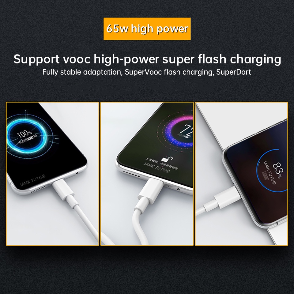 Realme Original Vooc Super Fast Charge Cáp USB Type C, Cáp USB C sạc nhanh 6.5a Super Dart cho Gt Narzo 30a 20pro X50 Pro Cáp 5g X7 Xt X2