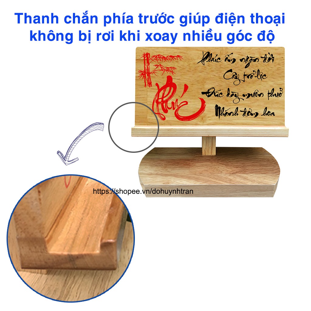 Giá đỡ điện thoại bằng gỗ (chữ Phúc)