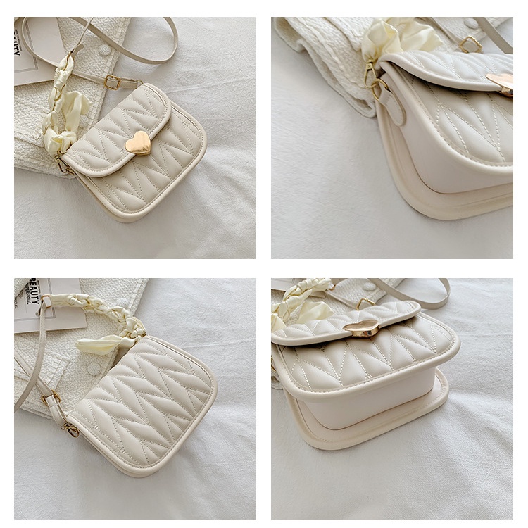 Túi xách nữ, túi đeo chéo da trần, nắp khóa trái tim, dây đeo chéo cá tính Little_Lisa_Store 419