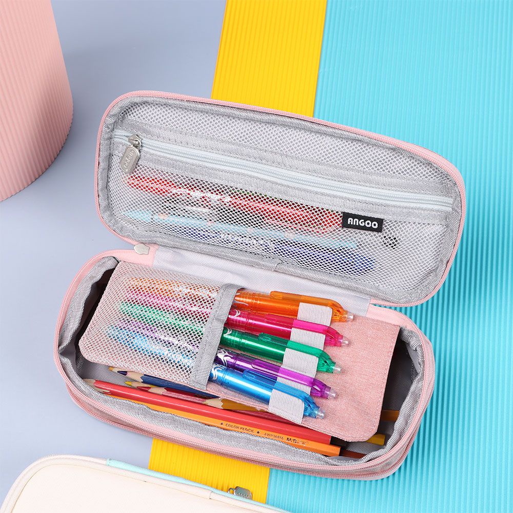 Hộp Bút Vải Canvas Hai Ngăn Sức Chứa Lớn Có Khóa Kéo Nhiều Màu Sắc