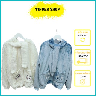 Áo khoác lông thêu hình gấu tay thỏ tinder shop
