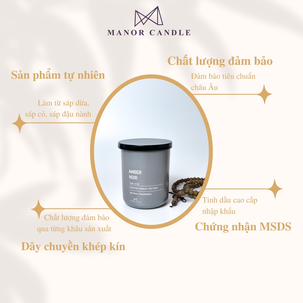 Nến Thơm Manor Candle Hương Amber Noir Chính Hãng Bấc Gỗ Size 4 oz 114g, Manor Candle