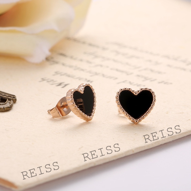 Bông Tai Mạ Vàng 18K Hình Trái Tim Màu Đen Phong Cách Hàn Quốc