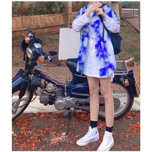 Áo sơ mi nam nữ đều mặc được kiểu tay lỡ form rộng Unisex in hình Unisex đám mây loang nhiều màu hot