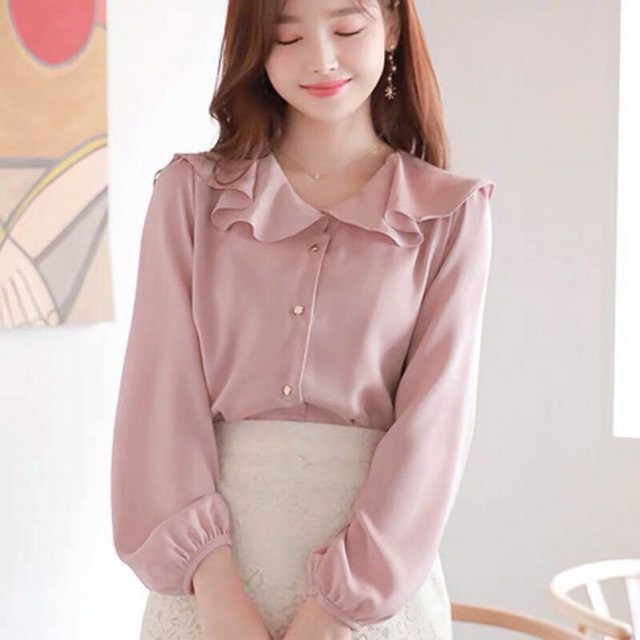 Áo sơ mi ngắn dài cổ 2 lá xòe độc lạ, hàng thiết kế đẹp độc đáo, không đụng hàng có đủ size cho chị em lựa chọn a