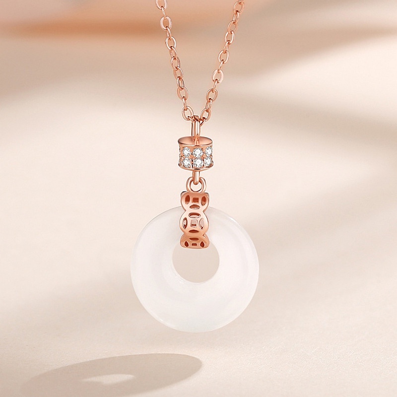 Trang nhã Màu trắng Hetian Jade Vòng cổ Thanh lịch Vòng cổ Rhinestone cho Phụ nữ Vòng cổ sang trọng