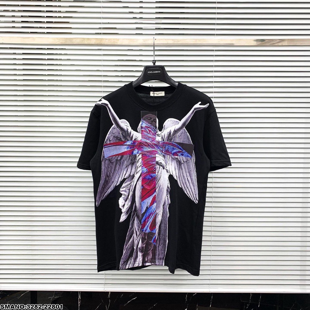 Áo thun ngắn tay , áo phông MIKENCO in phun hình thiên thần trắng chất cotton mát mịn thấm hút mồ hôi