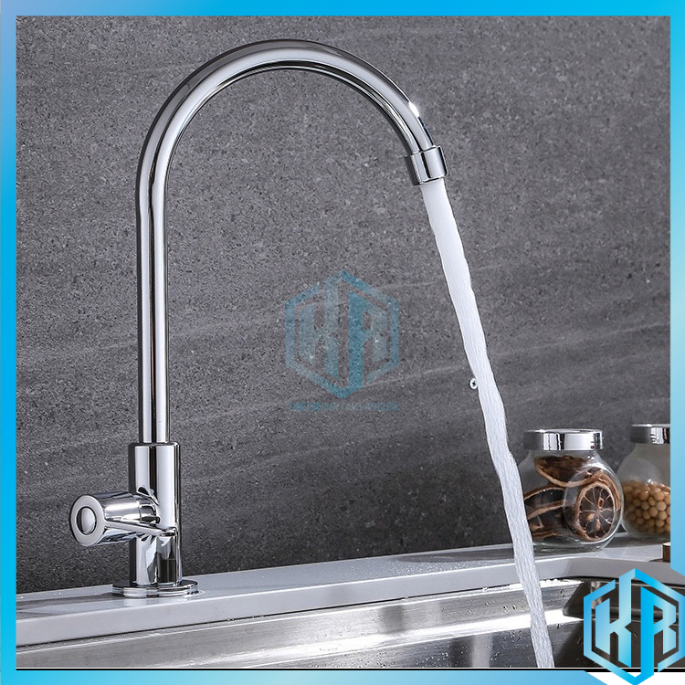 Vòi rửa chén bát lạnh thân cứng inox 304 mạ màu bạc [Ngắn] cao cấp