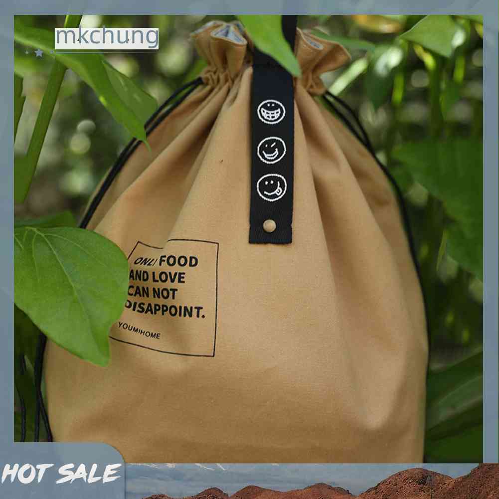 Túi Đựng Hộp Cơm Trưa Giữ Nhiệt Bằng Vải Canvas Có Dây Rút Tiện Lợi