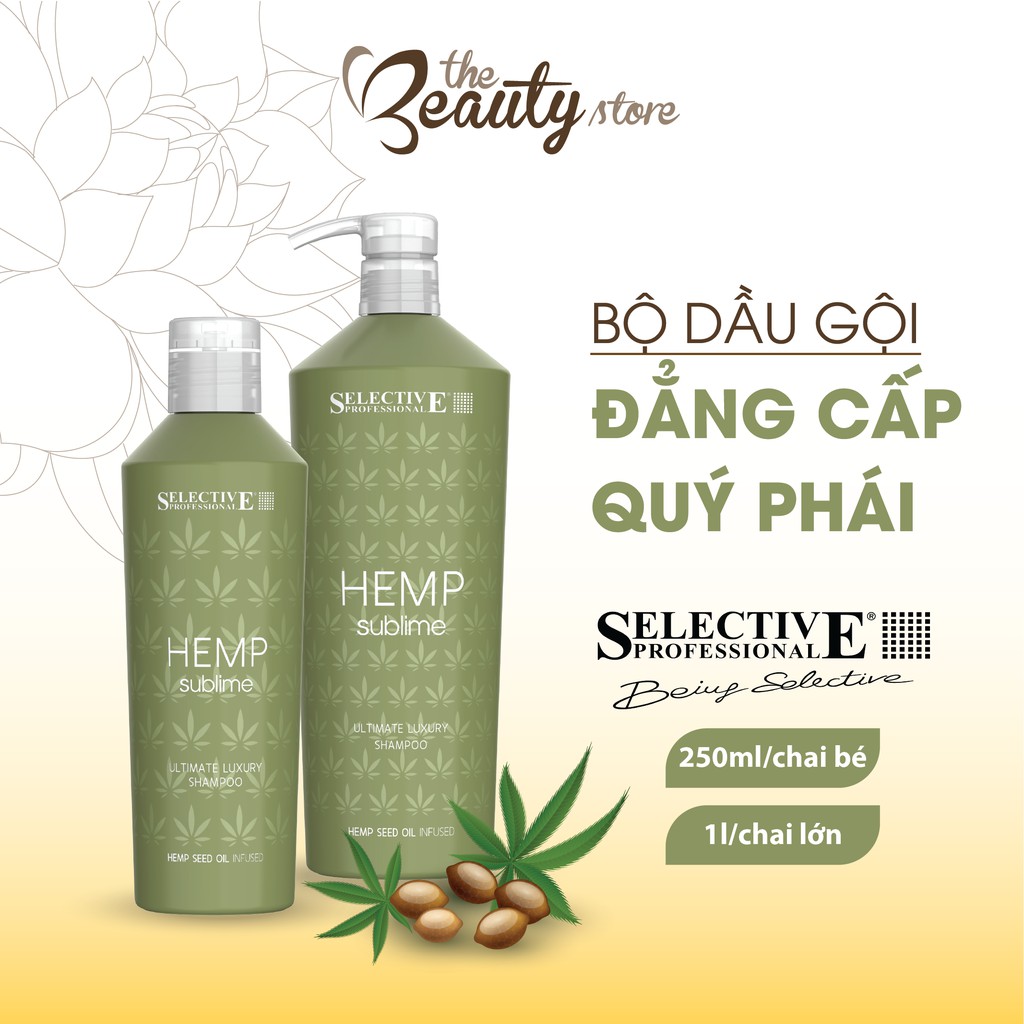 Bộ Dầu Gội Xả SELECTIVE Phục Hồi Hư Tổn Hemp Sublime Quý Phái, Dưỡng Ẩm Chuyên Sâu Ultimate Luxury 250ml-1000ml 73734