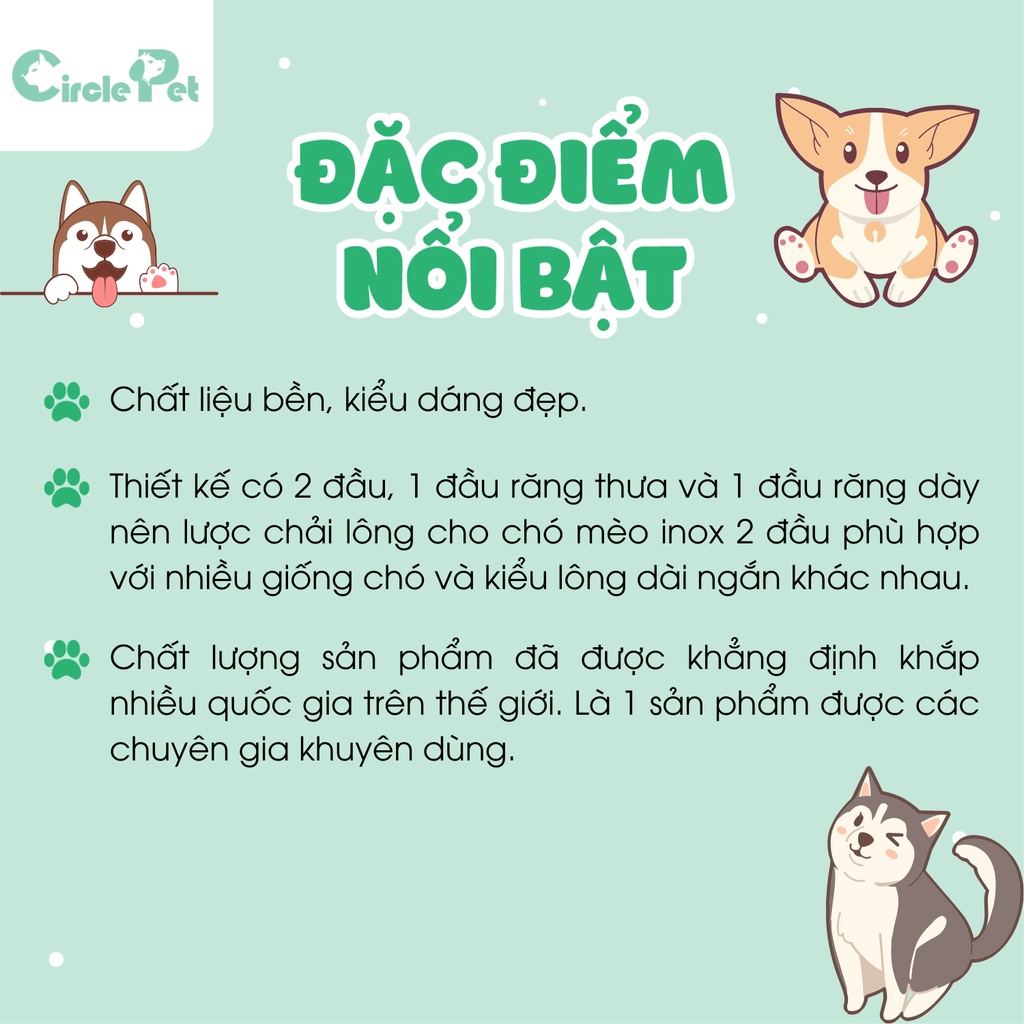 Lược Inox Grooming Chải Lông Thẳng Cho Chó Mèo - Circle Pet