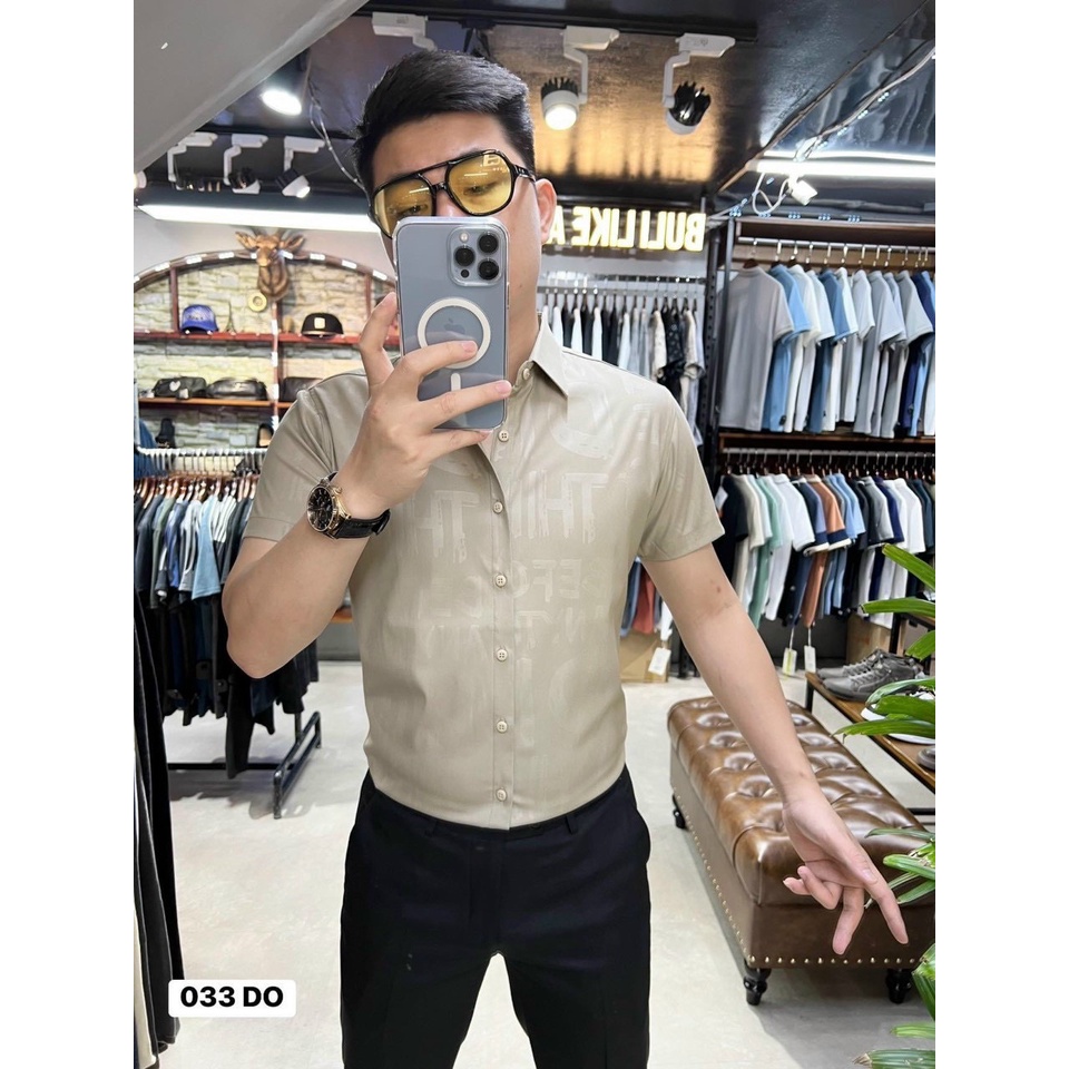 Áo sơ mi nam SORA ngắn tay vải lụa ép 3D cao cấp from body mát mẻ thoáng mát chuẩn nam thần SORA STORE