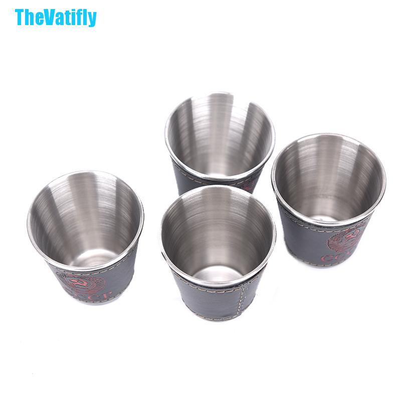 Bộ 4 cốc uống rượu 70ml bằng thép không gỉ tiện dụng khi đi cắm trại kèm túi đựng cốc bằng da PU