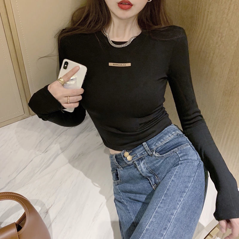 COZOK Áo thun tay dài màu trơn thời trang cho nữ