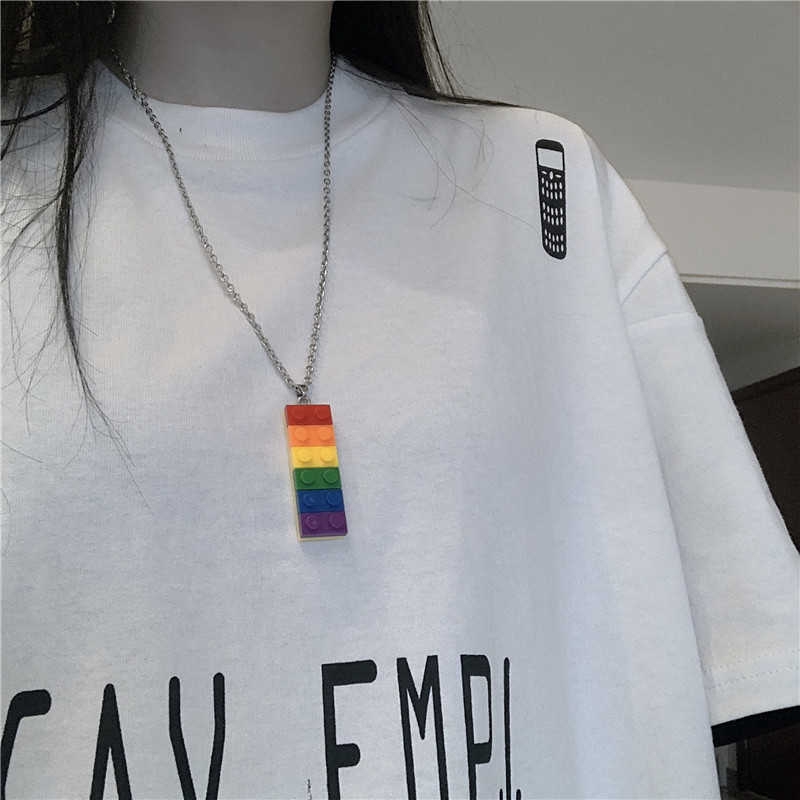 Dây chuyền mặt hình mảnh lắp ráp màu sắc cầu vồng độc đáo cho nam và nữ