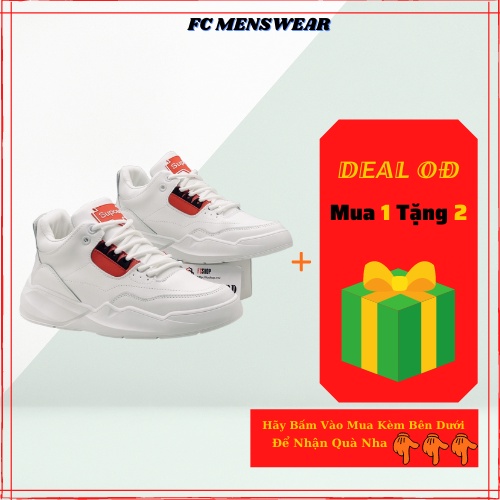 Giày tăng chiều cao 🔴FREESHIP🔴 Giày Da Sneaker Nam Cao Cấp [FullBox] Nhập Khẩu - Bảo Hành Dài 1 Năm - Giày nam Trắng Đỏ