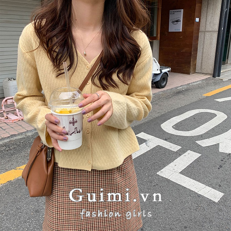 Áo Khoác Cardigan Dệt Kim Tay Dài Cổ Chữ V Thiết Kế Ôm Sát Tôn Dáng