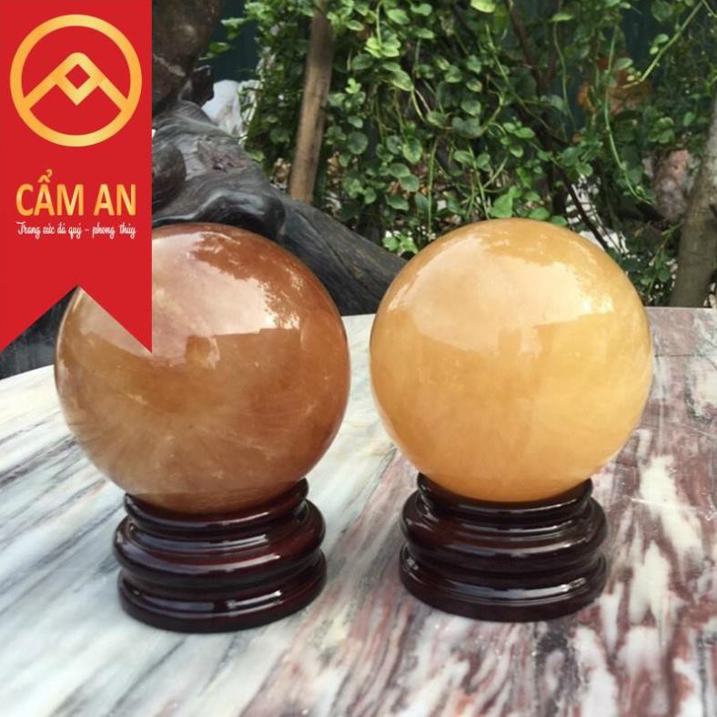 Quả Cầu Phong Thủy Đá Calcite , Đường Kính 10 - 12 cm - Tặng Đế Gỗ
