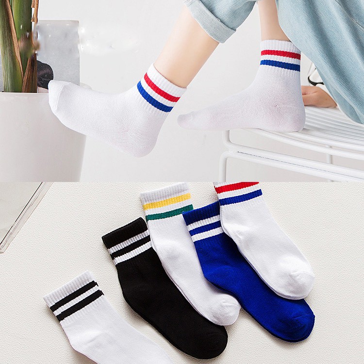 Vớ Tất Hai Sọc Cổ Cao Hàn Quốc Cotton kháng khuẩn hàng loại 1 dành cho cả nam và nữ size chân 36-42 MRSOCKS - VC017