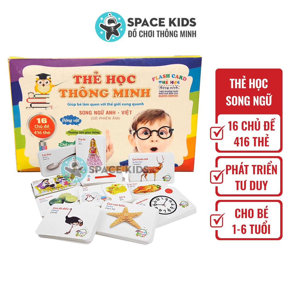 Thẻ học thông minh Flash card song ngữ 16 chủ đề cho bé (416 thẻ) Space Kids