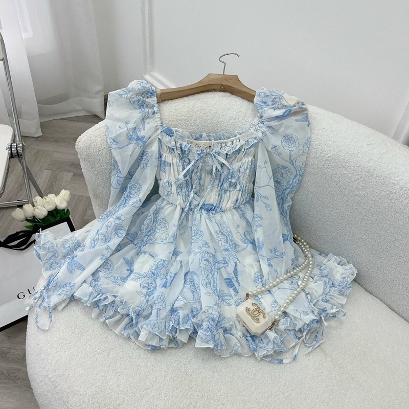 JUM HOA XẾP LY NHÍU NGỰC THẮT NƠ
